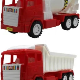 Combo of 2 Friction based White|Red Dumper Red|White cement mixer trucks-58