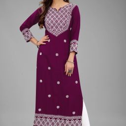 Women Embroidered Cotton Rayon Straight Kurta-image-55