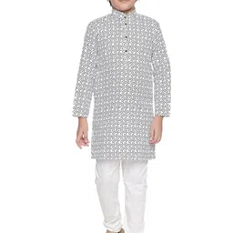 Jeetethnics Boys White & Black Printed Regular Kurta With Pyjamas-1