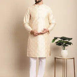 Anouk Geometric Embroidered Dupion Silk Kurta with Pyjamas image 1