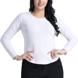 Women Solid Square Neck Cotton Blend White T-Shirt-image-93