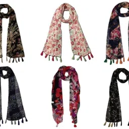 Floral Print Chiffon Women Multicolor Scarf, Stole, Fancy Scarf-image-50