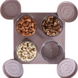 heart home 4 Containers & Tray Set|Unbreakable Plastic Serving Tray|350 ml (Peach) Container Serving Set image 3