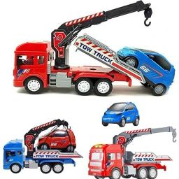 Unbreakable Pull Back Vehicles Crane Toy for Kids, Friction Power Tow Trucks w-22