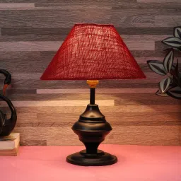 Maroon Natural Fiber Shade With Black Metal Base Table Lamp-image-5
