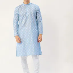 Jompers Men Blue Ethnic Motifs Printed Kurta with Churidar-picture-39
