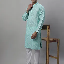 Anouk Turquoise Blue & White Floral Printed Kurta with Pyjamas-image-8