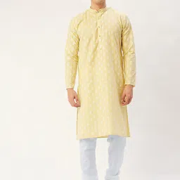 Jompers Men Yellow Angrakha Kurta with Pyjamas-picture-15