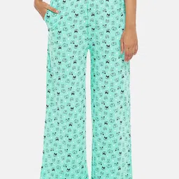 People Womens Turquoise Blue Printed Cotton Pyjama-22