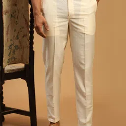 VASTRAMAY Men Cream-Colored Relaxed Fit Trousers-image-66