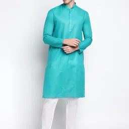 DEVOILER Men Teal Kurta with Churidar Pant-picture-37