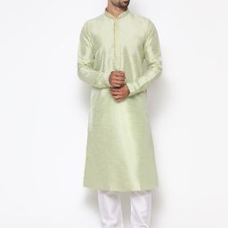 COCOI LIFESTYLE Men Green Dupion Silk Kurta with Pyjamas-picture-37