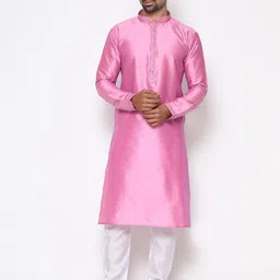 COCOI LIFESTYLE Men Pink Dupion Silk Kurta with Pyjamas-image-33
