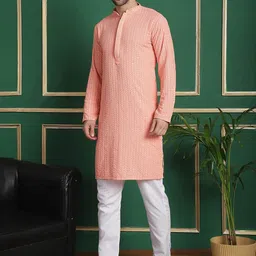 Anouk Embroidered Regular Thread Work Kurta With Pyjamas image 4