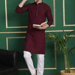 Anouk Embroidered Regular Sequinned Kurta With Pyjamas image 1