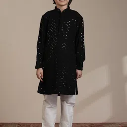 Manyavar Boys Sequin Embroidered Regular Chikankari Straight Kurta With Pyjamas-55