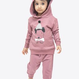 ariel Kids Self Design Hooded Cotton Sweatshirt With Jogger-43