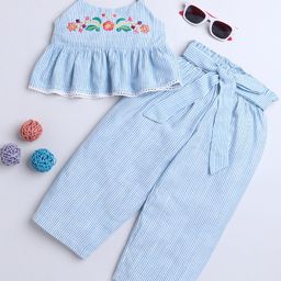 Knitting Doodles Girls White & Blue Striped Top with Pyjamas-22