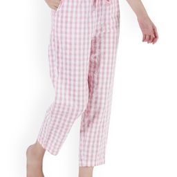 Style Shoes Women Pink & White Checked Cotton Lounge Pants-17