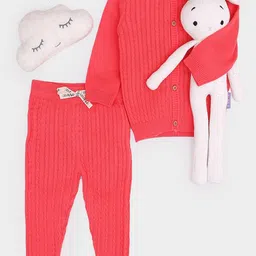 MiArcus Kids Coral Pink Pure Cotton Cardigan with Pyjamas-image-56