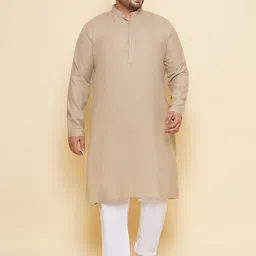John Pride Plus Size Band Collar Pure Linen Kurta With Trousers-image-86