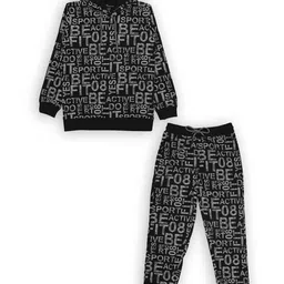 CAVIO Boys Typography Printed Hooded Neck Long Sleeves Pure Cotton T-shirt With Pyjamas-image-14