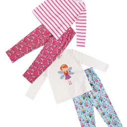 frangipani Girls White & Pink Printed T-shirt with Pyjamas-picture-17