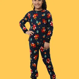 Ninos Dreams Girls Reindeer Christmas Printed Pure Cotton T-shirt With Joggers-picture-43