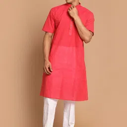VASTRAMAY Men Pink Pure Cotton Kurta with Pyjamas-picture-43