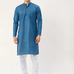 Jompers Men Teal Pure Cotton Kurta with Churidar image 1