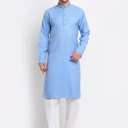 KRAFT INDIA Men Blue Checked Pure Cotton Kurta with Pyjamas-picture-13