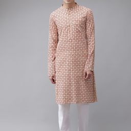 See Designs Men Beige Printed Pure Cotton Straight Kurta with Pyjamas-19