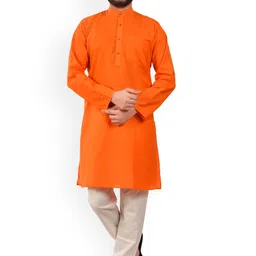 Pro-Ethic STYLE DEVELOPER Men Orange Pure Cotton Kurta with Pyjamas-picture-36