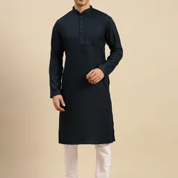 Sanwara Men Blue Yoke Design Panelled Pure Cotton Kurta with Pyjamas-image-98
