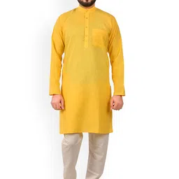 Pro-Ethic STYLE DEVELOPER Men Yellow Pure Cotton Kurta with Pyjamas-picture-35