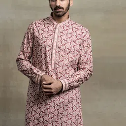 Tasva Men Maroon Printed Pure Cotton Kurta with Pyjamas image 1