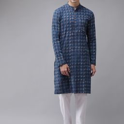 See Designs Men Blue Ethnic Motifs Printed Pure Cotton Kurta with Pyjamas-image-47