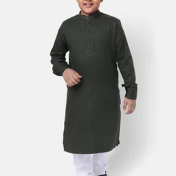 NAMASKAR Boys Green Solid Regular Pure Cotton Kurta with Churidar-18