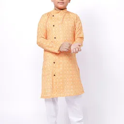 NAMASKAR Boys Orange Printed Angrakha Pure Cotton Kurta with Pyjamas-5