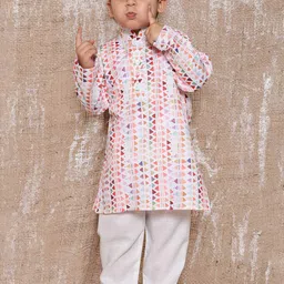 Aj DEZInES Boys Geometric Printed Regular Pure Cotton Kurta With Pyjamas-42