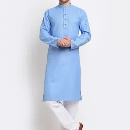 KRAFT INDIA Men Blue Printed Regular Pure Cotton Kurta with Pyjamas-picture-16
