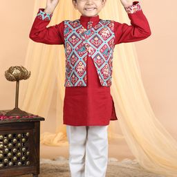 Kinder Kids Boys Pure Cotton Straight Kurta With Pyjamas & Jacket-35