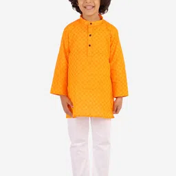 Superminis Boys Orange & White Self Design Kurta with Pyjamas-picture-33