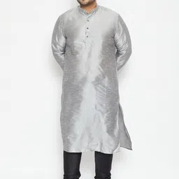 VASTRAMAY Men Grey Solid Kurta With Pyjamas-picture-5