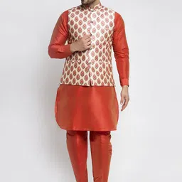 Kaifoo Men Orange Ethnic Motifs Kurta With Pyjamas-image-72