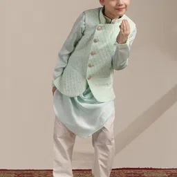 Manyavar Boys Regular Kurta & Pyjama With Embroidered Nehru jacket-image-36