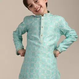 Manyavar Boys Woven Design Mandarin Collar Kurta with Pyjamas-image-1