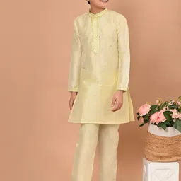 LilPicks Boys Mandarin Collar Mirror Work Silk Kurta with Pyjamas-21