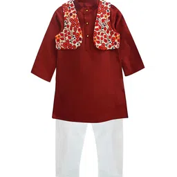 A T U N Boys Maroon Kurta & Churidar With Jacket-picture-10