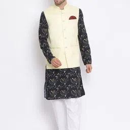 Hangup Men Printed Linen Kurta & Salwar With Nehru Jacket-picture-34